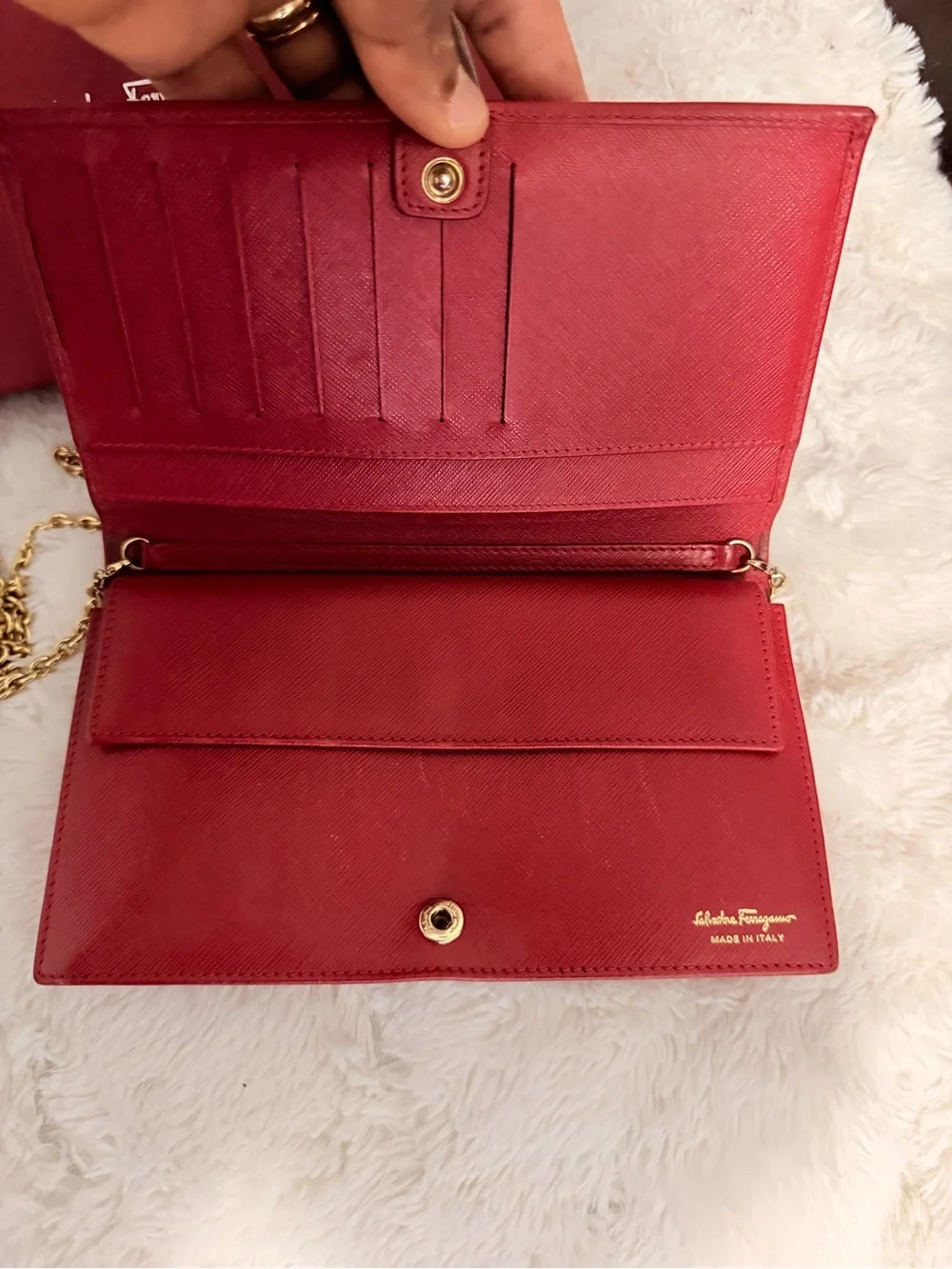 Salvatore Ferragamo Red Leather Vara Bow Chain Crossbody